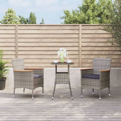 Ensemble Table et Chaises de jardin 3 pcs Ensemble de bistro de jardin 3 pcs coussins gris poly rotin 33395 (1/5)