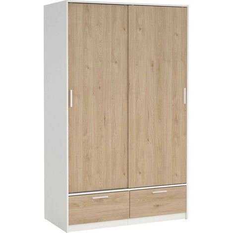 Dmora - Guardaroba 2 ante Kammuri, Mobile camera da letto, Cabina armadio portabiti, Armadio appendiabiti, 121x60 h200 cm, Bianco e Rovere