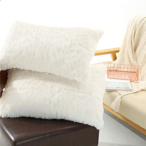 Lot de 2 Taies d'oreiller, Fausse fourrure, Velours, Fermeture éclair, Chambre, Salon (1/3)
