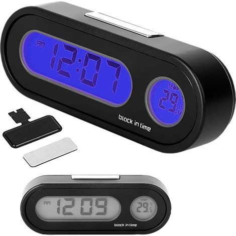 2 En 1 Horloge de Voiture Lumineuse avec Thermomètre,Horloge de Tableau de Bord de Voiture,Horloge Digitale pour Voiture,Horloge Voiture avec Adhésives,Horloge Numérique Voiture LCD (1/5)