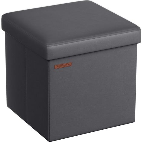 SONGMICS Puof Contenitore da 38 cm, Cassapanca Pieghevole, Poggiapiedi, PU, Portante di 300 kg, per Ingresso, Soggiorno, Camera da Letto, Grigio Ardesia LSF010G01 (1/5)