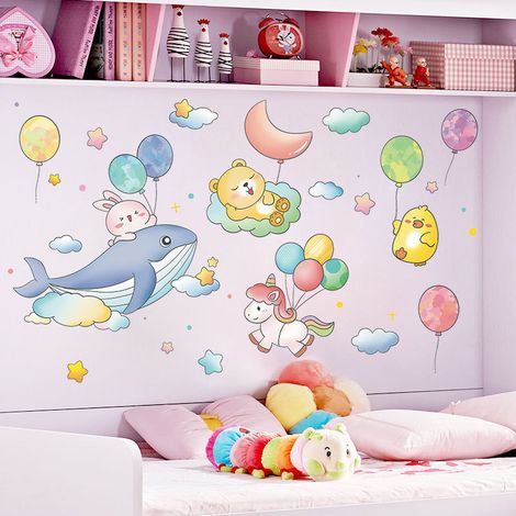 Autocollants muraux de dessin animé, autocollants muraux mignons, jolie décoration d'animaux de parc d'attractions, art de chambre à coucher (1/5)