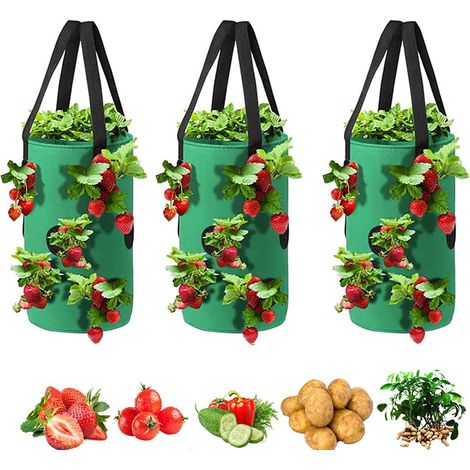 3er Set Hängende Pflanzbeutel zum Aufhängen, hängende Pflanzbehälter für Erdbeeren und Tomaten, robust und atmungsaktiv, ideal für Balkon, Terrasse, Pergola – vertikales Gärtnern ohne Bodenkontakt (1/5)