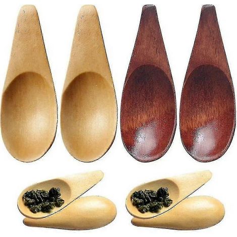 Lot de 4 petites cuillères en bois pour condiments, miel, glaces et autres gourmandises. (1/3)