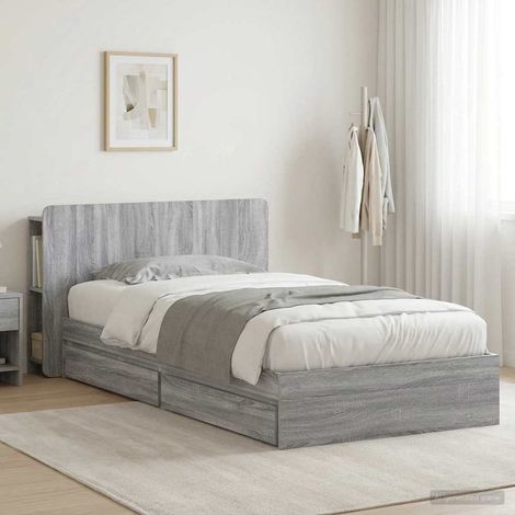 vidaXL Bed Frame with Storage Grey Sonoma 90 x 200 cm Engineered Wood (1/5)