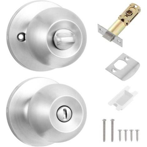 Bouton de Porte Sans clé Serrure Ronde Poignée De Porte Privée pour Chambre à Coucher, Salle de Bain, Portes Intérieures (Argent) (1/5)