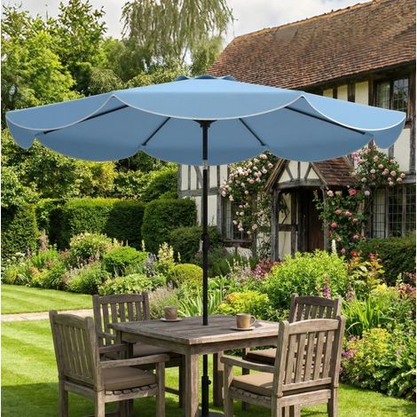 Parasol de balcón redondo Ø265x235 cm de metal azul, inclinable en 3 posiciones (1/5)