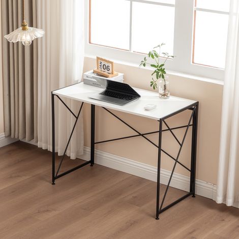 Bureau Plegable Multifuncional, 1 Superficie Rebatible, para Oficina en Casa y Dormitorio, MDF, Blanco, 99 × 50 × 75 cm (1/5)