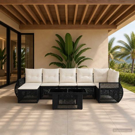 vidaXL Set Divano da Giardino 8 pz Nero e Bianco Crema polyrattan (1/5)