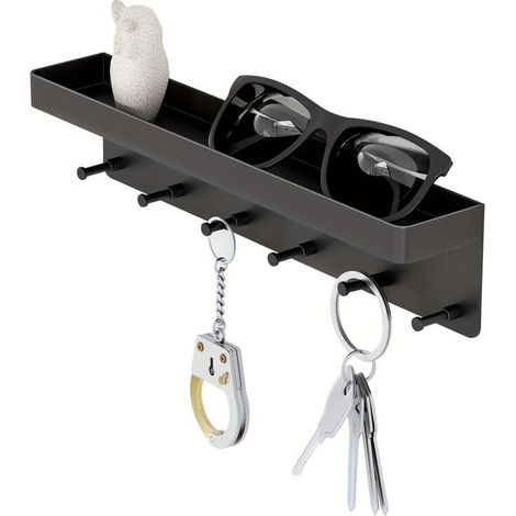 Étagère de rangement de cuisine noire, 24,575,3 cm  étagère de rangement de salle de bain avec porte-clés et petits objets à l'arrière de la porte. (1/5)
