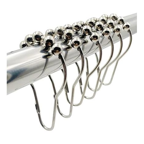 Anneaux de rideau de douche, lot de 12 anneaux à billes en acier inoxydable pour tringles à rideaux de salle de bain (1/5)