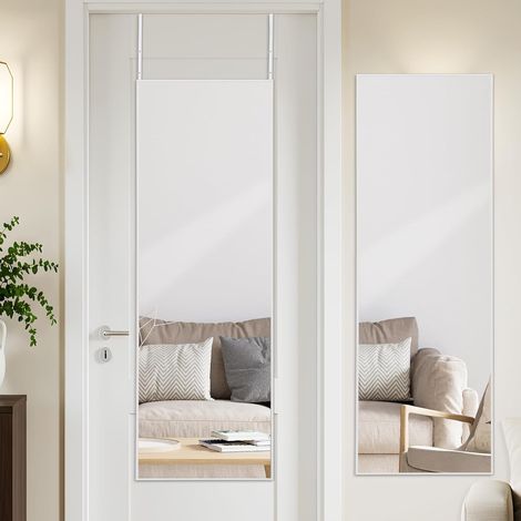 Miroir mural à suspendre sur porte de 122 x 35 cm avec cadre en alliage d'aluminium blanc pour chambre à coucher, salle de bain, dortoir (1/5)