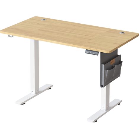 Bureau Électrique Réglable en Hauteur, 120 x 60 cm, Fonction Mémoire 4 Hauteurs, Port USB-C, Organiseur, pour Télétravail, Doré Chêne (1/5)