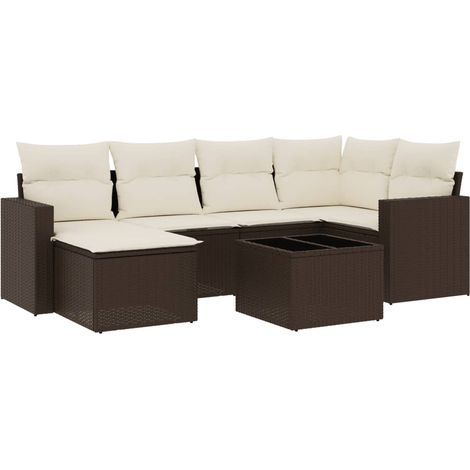 Maison Exclusive - Salon de jardin avec coussins 7 pcs marron résine tressée (1/3)