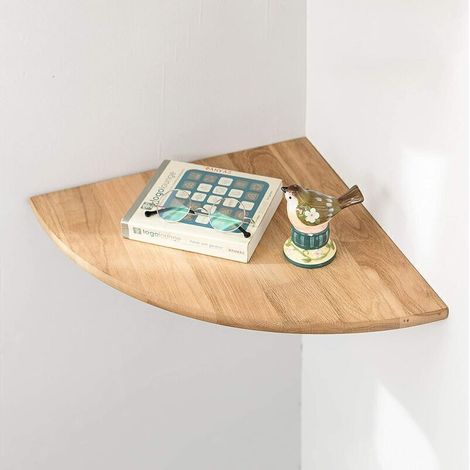 Étagère d’angle flottante en chêne rustique avec extrémité arrondie pour haut-parls, livres, décorations et salle de bain, Bois de chêne, chêne,3030cm (1/4)