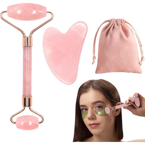 2 Pièces Gua Sha et Rouleau Résine,Gua Sha Visage RésineRose Corps,Guasha pour Visage,Gua Sha Rose Corps,Outil de Massage Facial Gua Sha,Pierre Chaude Massage Pour Les Femmes Anti-Rides et Anti Age