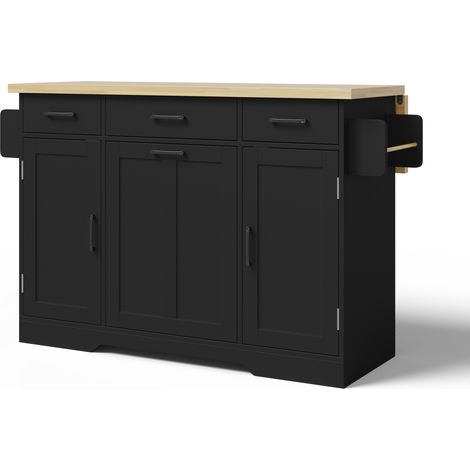 Isla de cocina móvil de MDF negro con encimera abatible 120 x 70 x 87 cm (1/5)