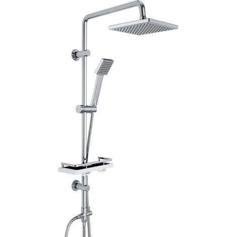 Görbach Edelstahl Duschset Regendusche Duschsystem ohne Armatur mit Verstellbarer Duschstange, Kopfbrause ABS 20x20 cm und Duschablage Chrom (1/5)