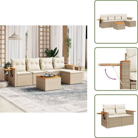 Salon de jardin avec coussins 6 pcs beige résine tressée - Ensemble Salon De Jardin - Meuble Extérieur - Jardin Design - Mobilier Résistant Aux Intempéries - Chaise Pliante (1/5)