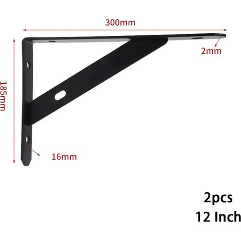 (Noir 30 cm - FR) 2 supports d'angle triangulaires pliables et réglables pour fixation murale, support pour banc, table, étagère, meubles, support lourd (1/5)