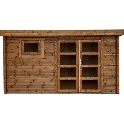 Abri de jardin en bois, traitée, 388x298, ep 28mm, espace utile 9.9m² INT042 (1/4)