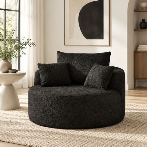 Sillón cama de chenilla con cojín de respaldo, 127 x 127 x 82 cm, negro OKMYHOME (1/5)