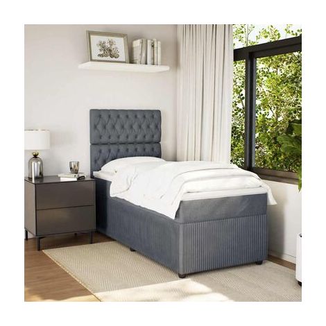 Sommier et matelas style Snowco, gris foncé, 80 × 200 cm, en velours, velours doux et confortable, pour chambre, décor moderne, facile à assembler (1/5)