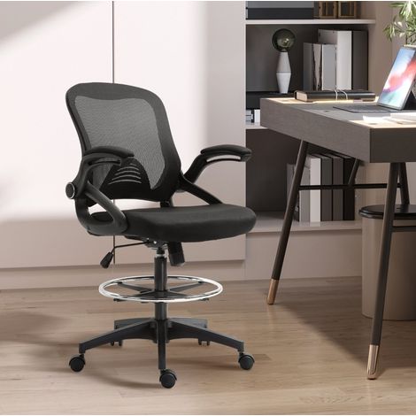 Chaise de bureau en plastique noir, fonction assis-debout, accoudoirs relevables, 64 x 60 x 106-126 cm (1/5)