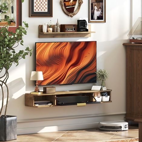 Conjunto de Muebles de Salón Muebles de TV con Estante de Pared Compartimentos Orificios para Cables 120x24x16 cm Roble (1/5)