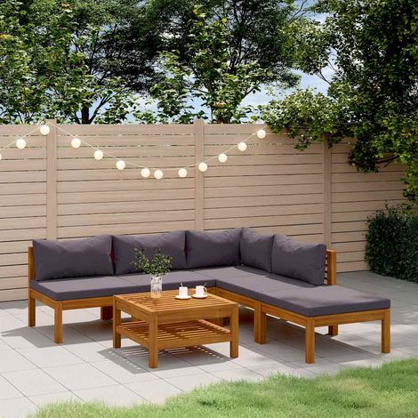 Salon de jardin 6 pcs Ensemble Table et Chaise de Jardin - avec coussin Bois d'acacia solide BV515602 - BonneVie (1/5)