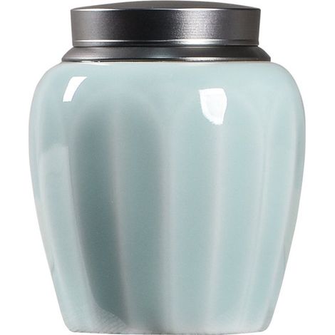 Boîte à thé en céramique - Boîte à thé - Emballage cadeau - Boîte à matcha en céramique - Récipient de conservation du thé - Couvercle en alliage d'aluminium - 190 ml bleu clair (1/5)