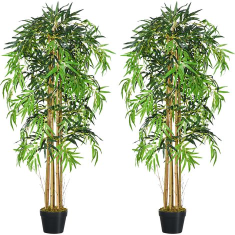 Outsunny pack de 2 bambú artificiales 150 cm plantas artificiales con 1095 hojas maceta decoración para interior hogar verde (1/4)