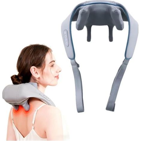 Masseur de nuque chauffant Shiatsu - Masseur d'épaules et de dos - Sans fil rechargeable - Design ergonomique - Relaxation profonde - Soulage les tensions - Gris (1/5)