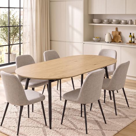 Table à manger extensible ovale pour 4 à 6 personnes, table de cuisine 120-160 cm, bords arrondis, chêne (1/5)