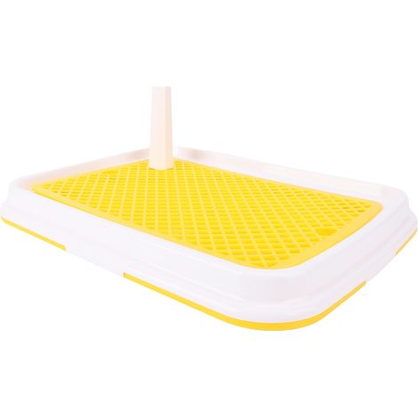 Bac à litière pour chien avec clôture haute, anti-odeurs et facile à nettoyer, en plastique jaune. Support pour tapis de propreté pour petits chiens. (1/5)