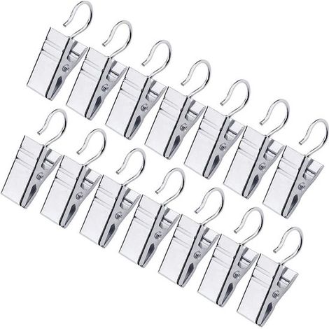 Juego de 14 pinzas metálicas resistentes para cortinas, ideales para cortinas, fotos, decoraciones de fiestas y obras de arte - color plata (1/2)