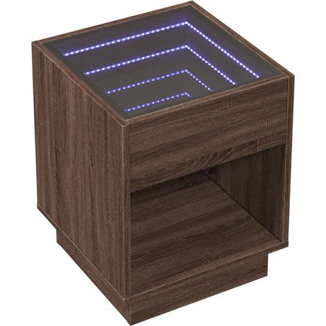 Comodino con luce LED e vano a giorno 40 x 40 x 50 cm MDF marrone e vetro DEC033139