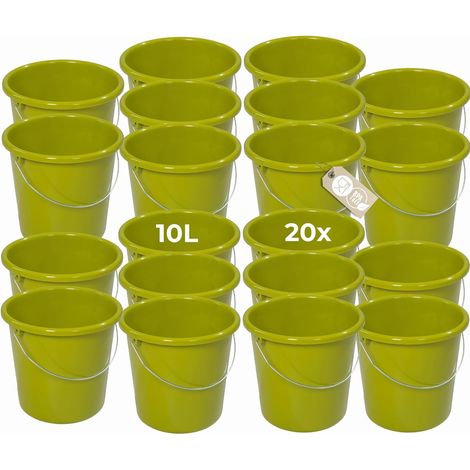 Novaliv 20 pièces seau 10L vert avec échelle de mesure - seau de nettoyage 10 litres  28,5 cm Pratique et polyvalent avec échelle pour la maison et