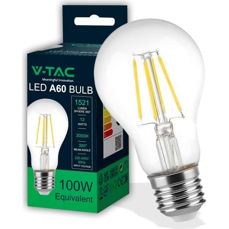 Ampoule LED Filament E27 - A60-12W (équivalent 100W) - 1521 Lumen - Ampoules LED Vintage Verre - Économie d'Énergie - 3000K Blanc Chaud (1/5)