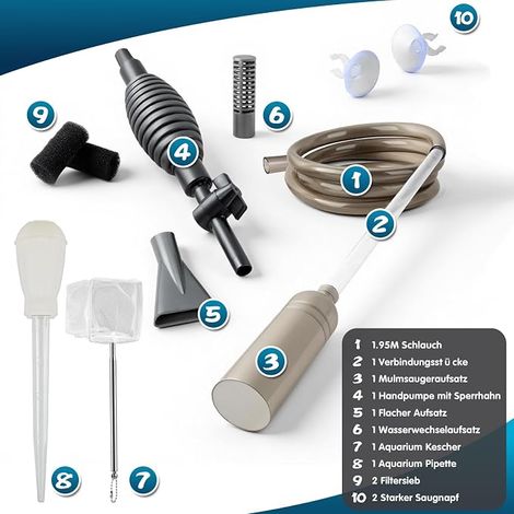 Aquarium Vacuum Cleaner - Aquarium Cleaning Kit for Gravel and Sand, Water Change Pump with Hose and Regulating Valve, for Small and Large Aquariums (1/4)