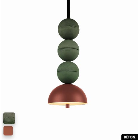 Lampe de suspension en béton - BOSFOR CONCRETE ASPERGE - TERRE ROUGE 3 BALLES LED 14W (1/2)