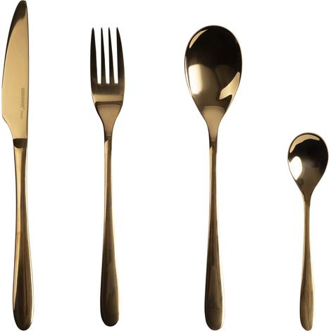 Ensemble de Couverts en Acier Inoxydable 16 Pièces Comprend 4 Couteaux, 4 Cuillères, 4 Fourchettes, 4 Cuillères à Café Finition Dorée Élégante Durable et Stylé (1/2)