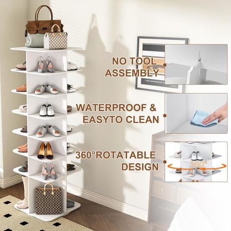 Porte‑chaussures rotatif à 7 étages – Organiseur sur pied pivotant 360°, tour à chaussures avec socle haut – Gain de place et accès facile (1/5)