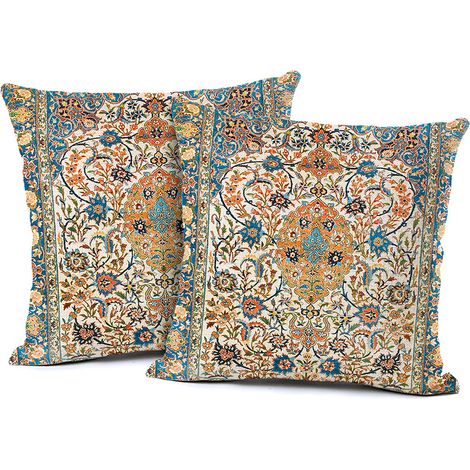 Funda de cojín bohemia étnica de 40x40 cm, juego de 2 fundas de almohada, estampado floral mandala, funda de almohada decorativa bohemia para dormitorio, flores (1/4)