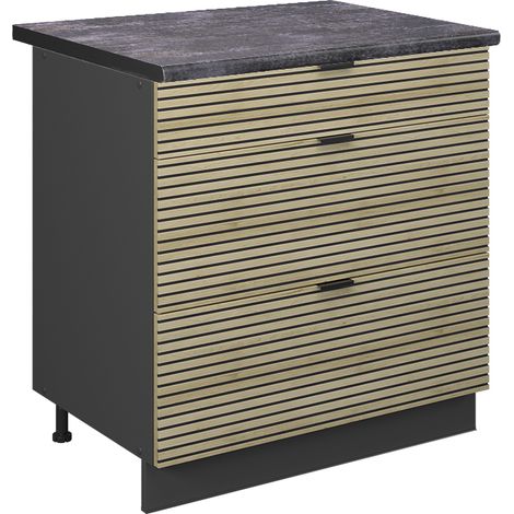 Mobiletto base per cucina Fame-Line, Pannello in quercia, 80 cm con 3 cassetti, PL Antracite, Vicco