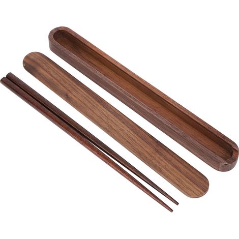 Paire de baguettes en noyer noir écologiques légères pour étudiants voyage set de table coffret cadeau avec étui (1/5)