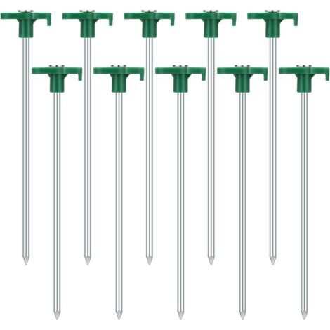 BUNTHAUS Lot de 10 piquets de tente stables - Piquets de tente résistants aux tempêtes - Piquets de tente en acier - Sardines de camping - Tente stable - Piquets solides pour sols durs forêt, prairie, (1/5)