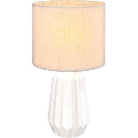 Lampe de table style rétro avec pied en céramique et abat-jour en lin pour chambre, 40 W, blanc et beige (1/5)