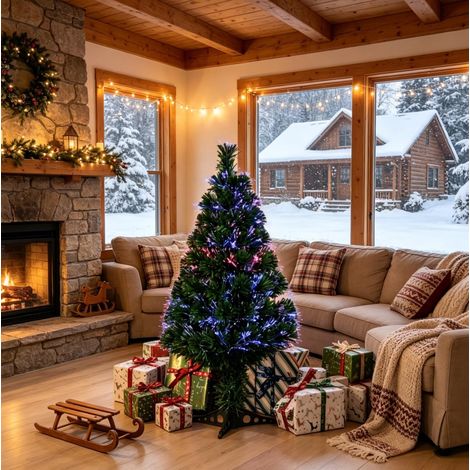 CHICFURN Sapin de Noël artificiel lumineux 90 cm vert, fibres optiques multicolores, intérieur (1/5)