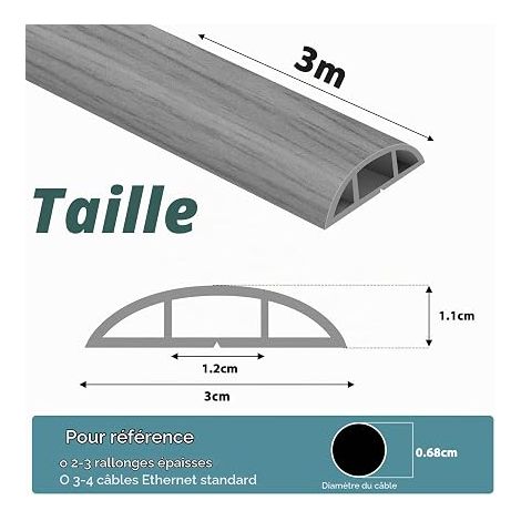 Flexible PVC Cable Duct (3 m x 3 cm, Wood Grain Light Grey) (1/4)